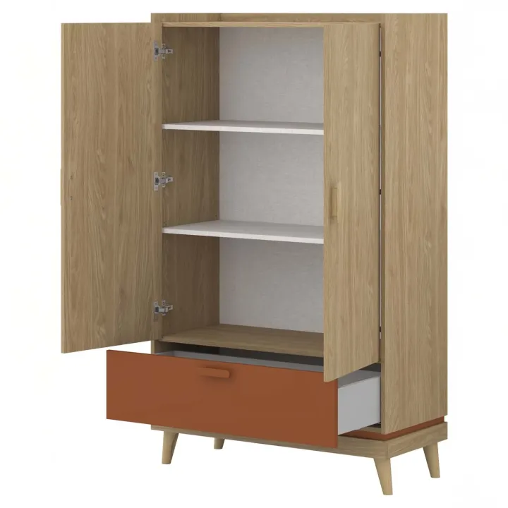 Armadio 90x150h cm 2 ante 1 cassetto rovere rosso mattone Yu