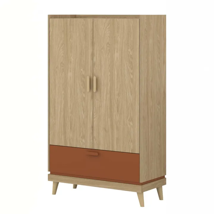 Armadio 90x150h cm 2 ante 1 cassetto rovere rosso mattone Yu