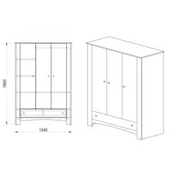Armadio 124x180h cm 3 ante 1 cassetto rovere sonoma Londra