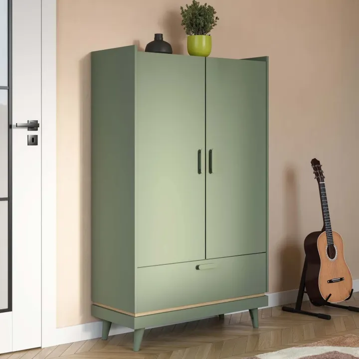 Armadio 90x150h cm 2 ante 1 cassetto verde salvia Yu