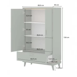Armadio 90x150h cm 2 ante 1 cassetto verde salvia Yu