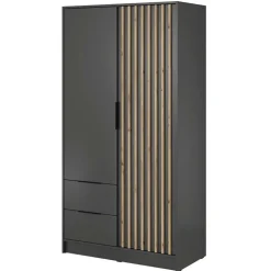Armadio 105x200h cm 2 ante con cassetti antracite nero Miller