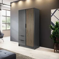 Armadio 105x200h cm 2 ante con cassetti antracite nero Miller