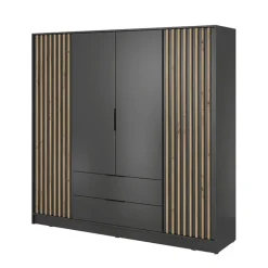 Armadio 206x200h cm 4 ante con cassetti antracite quercia Miller