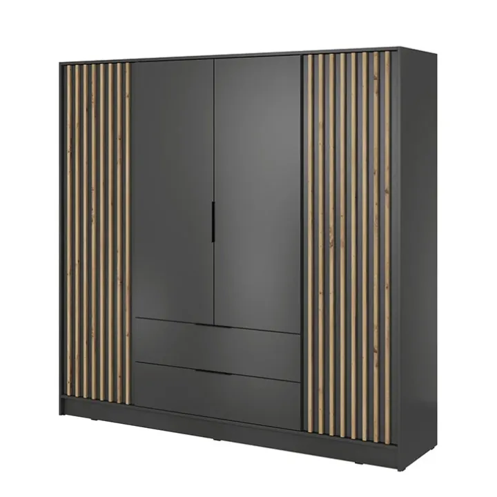 Armadio 206x200h cm 4 ante con cassetti antracite quercia Miller