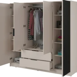 Armadio 206x200h cm 4 ante con cassetti beige cashmere Miller