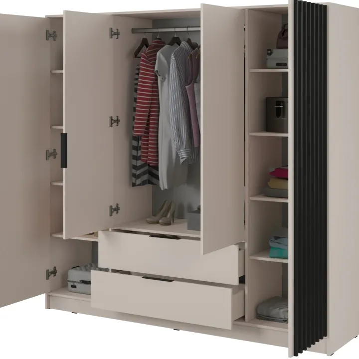 Armadio 206x200h cm 4 ante con cassetti beige cashmere Miller