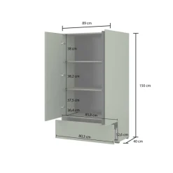 Armadio 89x150h cm 2 ante con cassetto verde Lolla