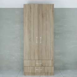 Armadio 80x191h cm 2 ante con cassetti moderno rovere sonoma Carlino