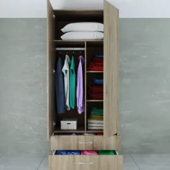 Armadio 80x191h cm 2 ante con cassetti moderno rovere sonoma Carlino