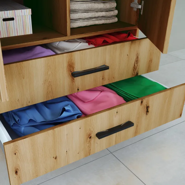 Armadio 80x191h cm 2 ante con cassetti moderno rovere rustico Carlino