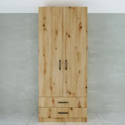 Armadio 80x191h cm 2 ante con cassetti moderno rovere rustico Carlino