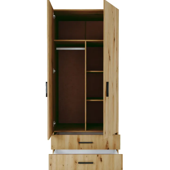 Armadio 80x191h cm 2 ante con cassetti moderno rovere rustico Carlino
