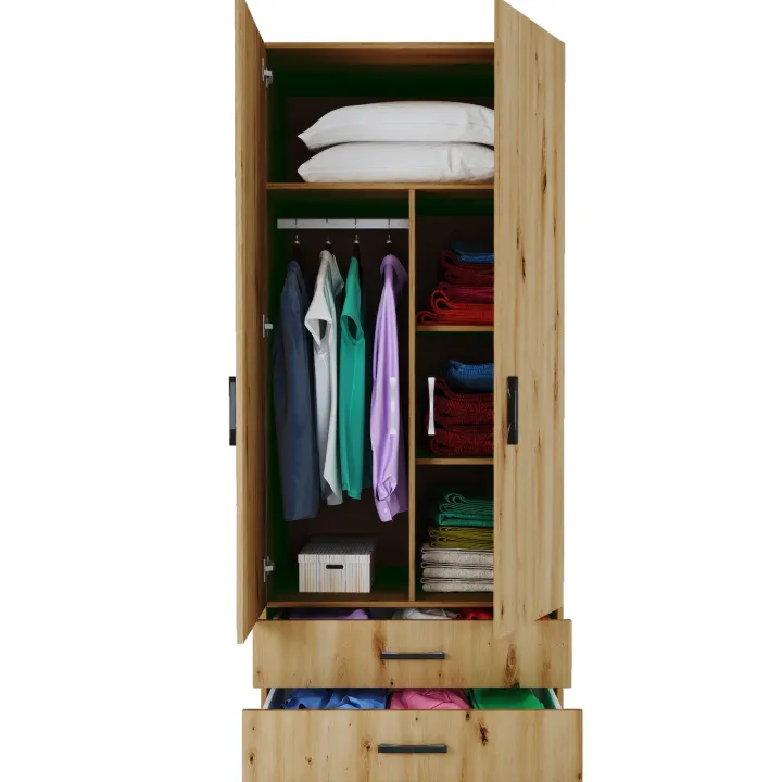 Armadio 80x191h cm 2 ante con cassetti moderno rovere rustico Carlino