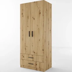 Armadio 80x191h cm 2 ante con cassetti moderno rovere rustico Carlino