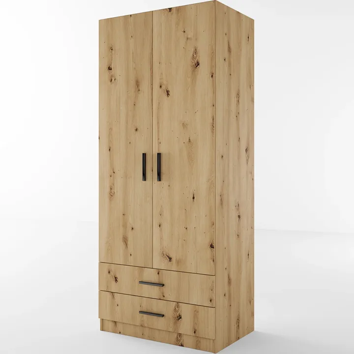 Armadio 80x191h cm 2 ante con cassetti moderno rovere rustico Carlino