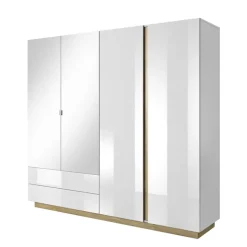 Armadio 220x203h cm 4 ante con cassetti moderno bianco lucido rovere Noa