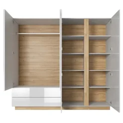 Armadio 220x203h cm 4 ante con cassetti moderno bianco lucido rovere Noa
