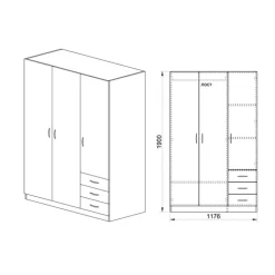 Armadio 118x191h cm 3 ante con cassetti rovere sonoma Boverio