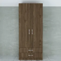 Armadio 80x191h cm 2 ante con cassetti moderno noce Carlino