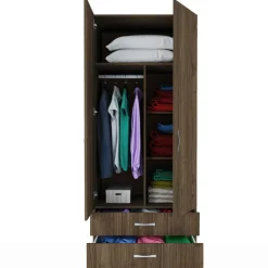 Armadio 80x191h cm 2 ante con cassetti moderno noce Carlino