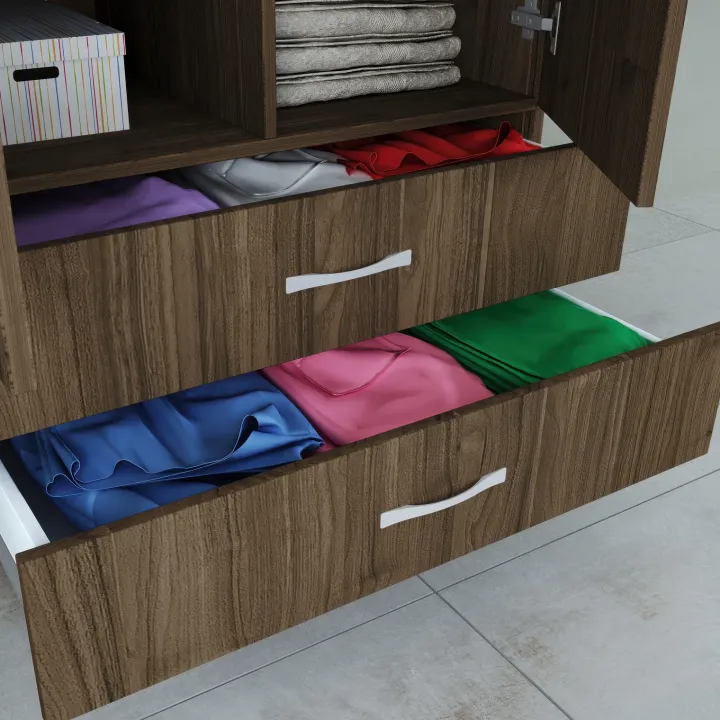 Armadio 80x191h cm 2 ante con cassetti moderno noce Carlino
