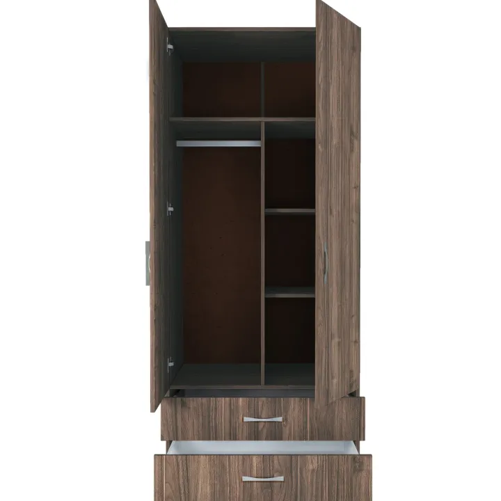 Armadio 80x191h cm 2 ante con cassetti moderno noce Carlino