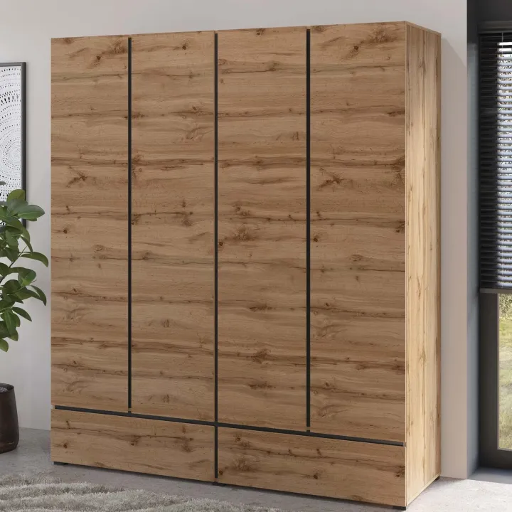 Armadio 180x210h cm 4 ante con 2 cassetti rovere Lolla