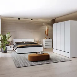 Armadio 180x210h cm 4 ante con 2 cassetti bianco opaco Lolla