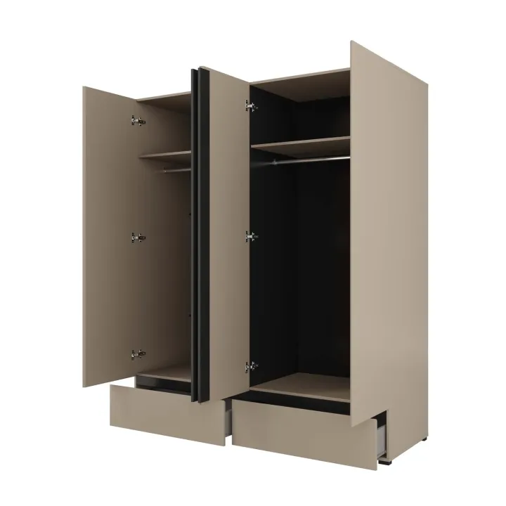 Armadio 180x210h cm 4 ante con 2 cassetti tortora Lolla