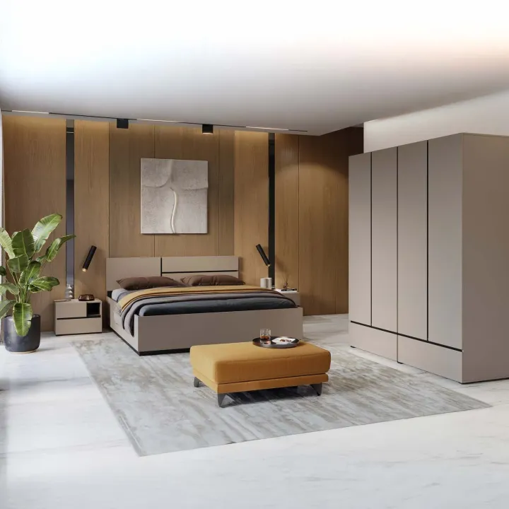 Armadio 180x210h cm 4 ante con 2 cassetti tortora Lolla