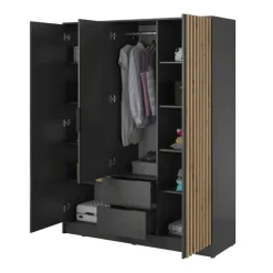 Armadio 155x200h cm 3 ante con cassetti moderno antracite quercia Miller