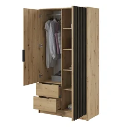 Armadio 105x200h cm 2 ante con cassetti moderno quercia nero Miller