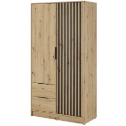Armadio 105x200h cm 2 ante con cassetti moderno quercia nero Miller