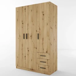 Armadio 118x191h cm 3 ante con cassetti rovere rustico Boverio