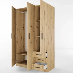Armadio 118x191h cm 3 ante con cassetti rovere rustico Boverio