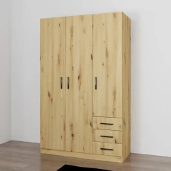 Armadio 118x191h cm 3 ante con cassetti rovere rustico Boverio