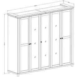 Armadio 246x216h cm 5 ante con specchio verde quercia Texel