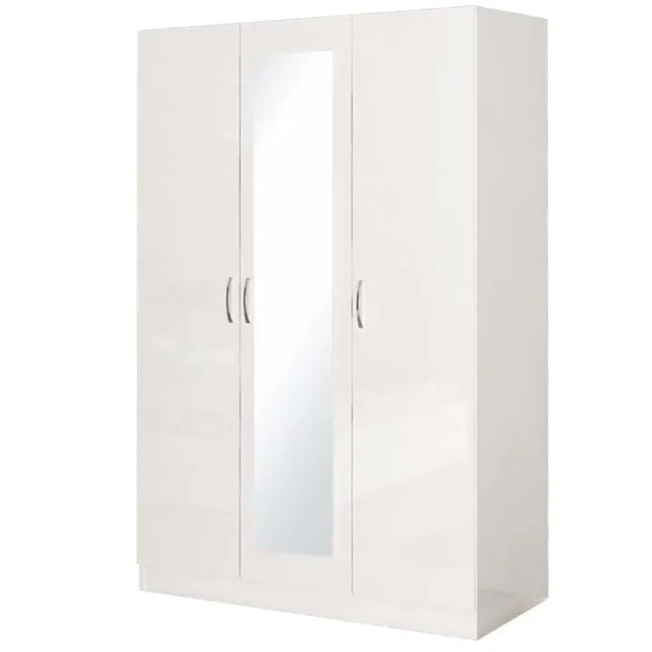 Armadio 120x181h cm 3 ante con specchio moderno bianco lucido Sorrento