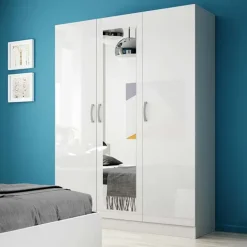 Armadio 120x181h cm 3 ante con specchio moderno bianco lucido Sorrento