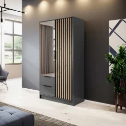 Armadio 105x200h cm 2 ante con specchio antracite quercia Miller
