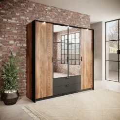 Armadio 223x210h cm 4 ante con specchio quercia nero Smooty