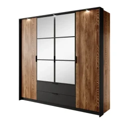 Armadio 223x210h cm 4 ante con specchio quercia nero Smooty