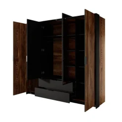 Armadio 223x210h cm 4 ante con specchio quercia nero Smooty