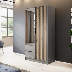 Armadio 105x200h cm 2 ante con specchio grigio quercia Miller