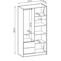 Armadio 105x200h cm 2 ante con specchio grigio quercia Miller