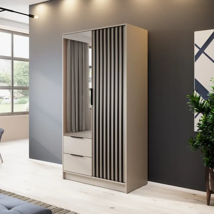 Armadio 105x200h cm 2 ante con specchio beige cashmere Miller