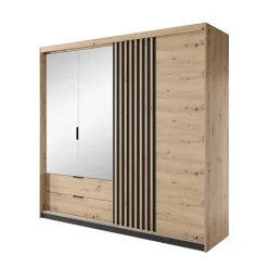 Armadio 220x211h cm 4 ante con specchio rovere antracite Rubik