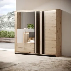Armadio 220x211h cm 4 ante con specchio rovere antracite Rubik
