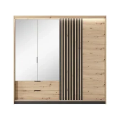 Armadio 220x211h cm 4 ante con specchio rovere antracite Rubik